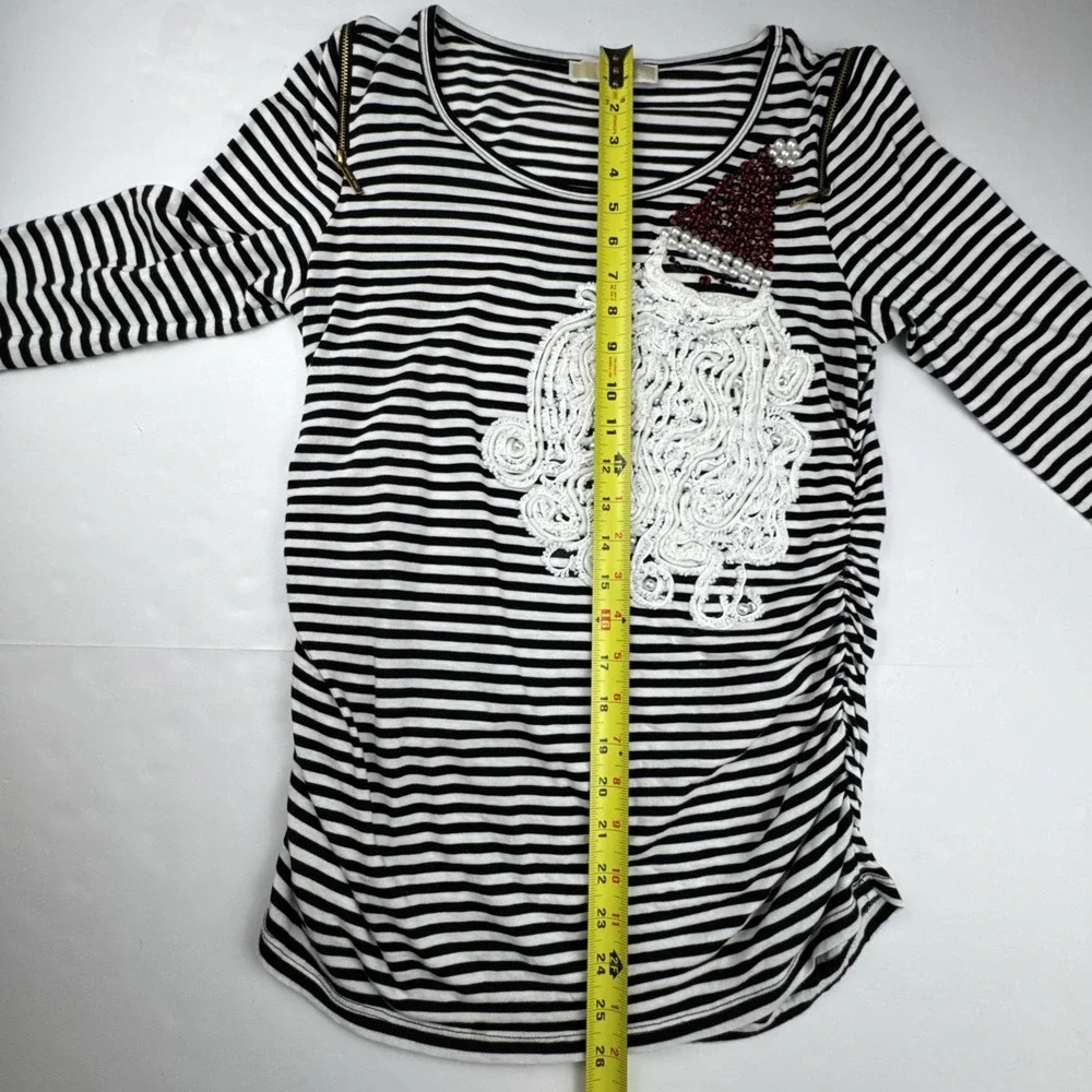 Michael Kors Womens‎ Santa Striped Top M Cotton Holiday Sequin Christmas Shirt